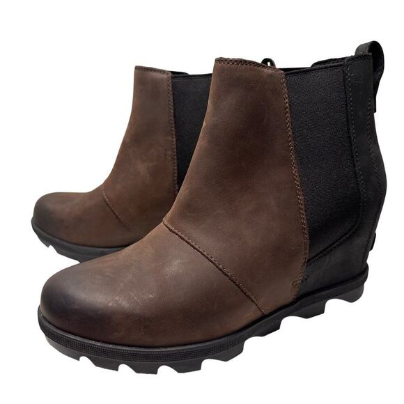 Sorel Joan Of Arc II Chelsea Waterproof Leather Wedge Ankle Booties Womens Sz 9 - Picture 1 of 16